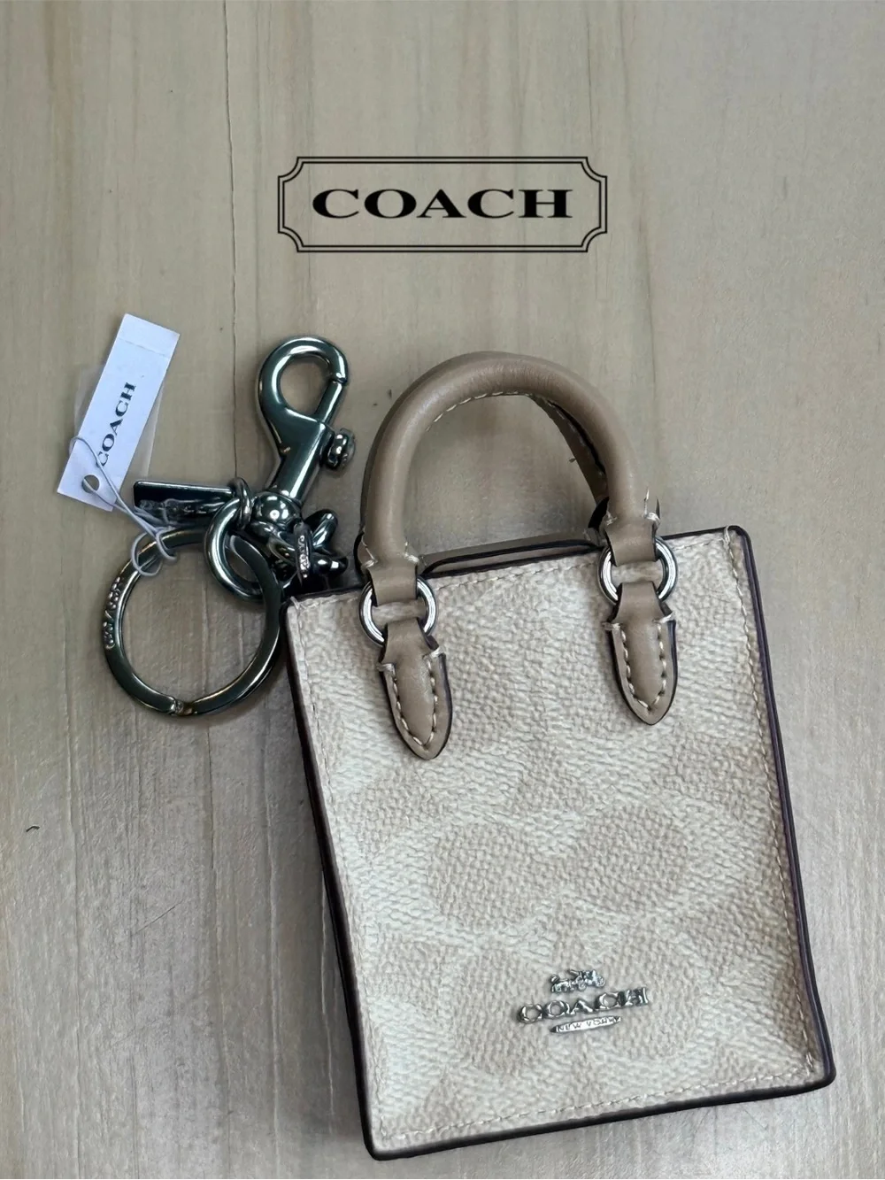 NWT Coach North/South Mini Tote Bag Charm Keychain in Signature Canvas - CX069